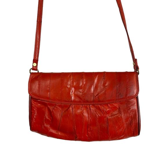 Vintage Red Eelskin Ell Skin Exotic Leather Purse Bag Retro 80s - Picture 2 of 10